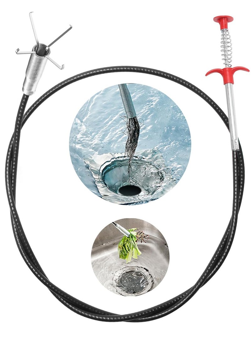 62-Inch Drain Snake Tool - Heavy-Duty Hair Clog Remover & Sink Cleaner for Kitchen, Bathroom, Shower, Tub, and Toilet - Flexible Drain Cleaning Tool with Grabber Claw for Easy Pipe Maintenance - Image 1