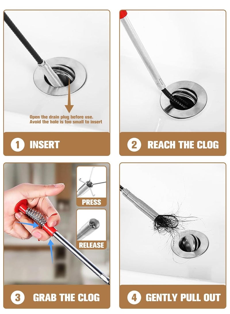 62-Inch Drain Snake Tool - Heavy-Duty Hair Clog Remover & Sink Cleaner for Kitchen, Bathroom, Shower, Tub, and Toilet - Flexible Drain Cleaning Tool with Grabber Claw for Easy Pipe Maintenance - Image 2