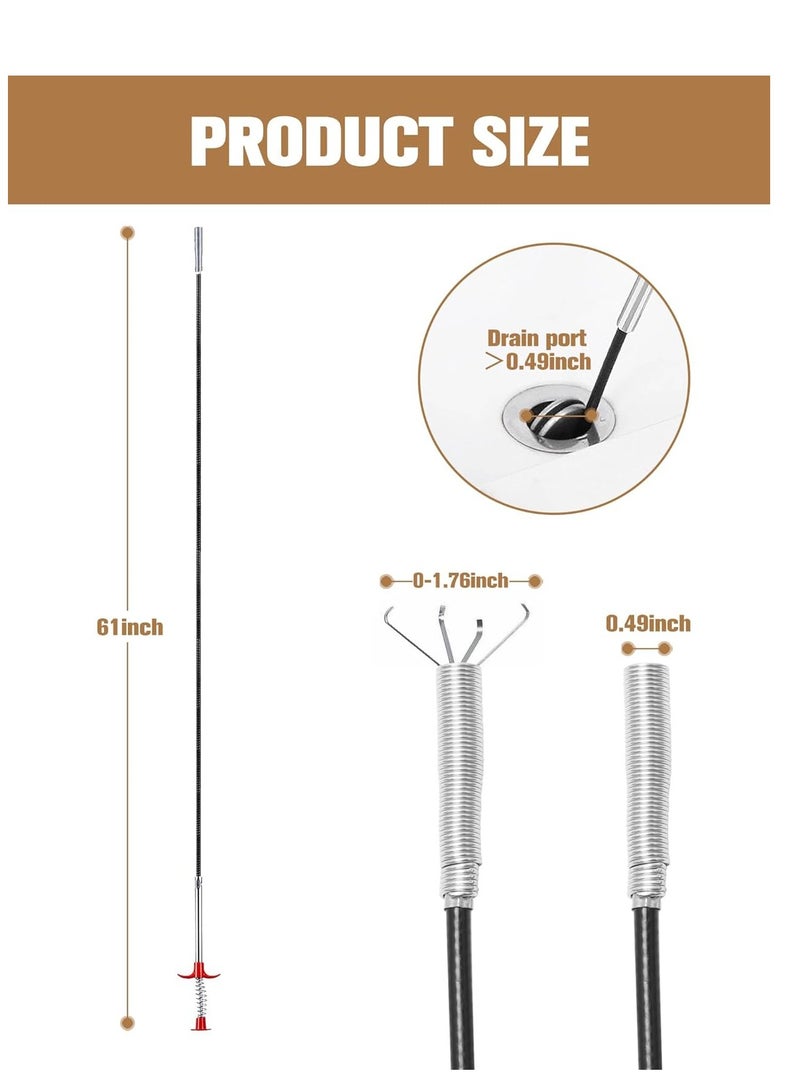 62-Inch Drain Snake Tool - Heavy-Duty Hair Clog Remover & Sink Cleaner for Kitchen, Bathroom, Shower, Tub, and Toilet - Flexible Drain Cleaning Tool with Grabber Claw for Easy Pipe Maintenance - Image 4