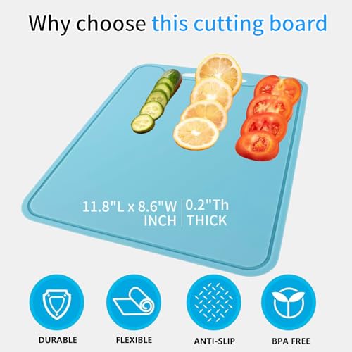 KINGTAIXIN Flexible Silicone Cutting Boards For Kitchen 11.8''x 8.6'',BPA Free Silicone Cutting Board Kitchen Mat For Fruit and Vegetables, Dishwasher Safe, Suitable For Both Indoor and Outdoor (Blue) - Image 2