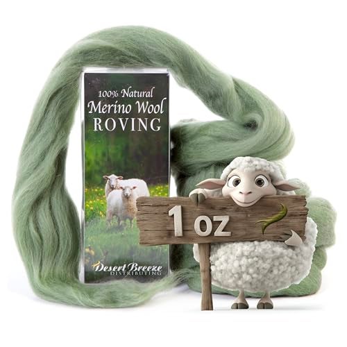 Desert Breeze Distributing 100% Natural Merino Wool Roving - Premium Combed Top Merino Roving Wool - Tapestry, Spinning, Wet Felting & Needle Felting Supplies - 21.5 Micron - 1 oz, Color Ivy Green - Image 1