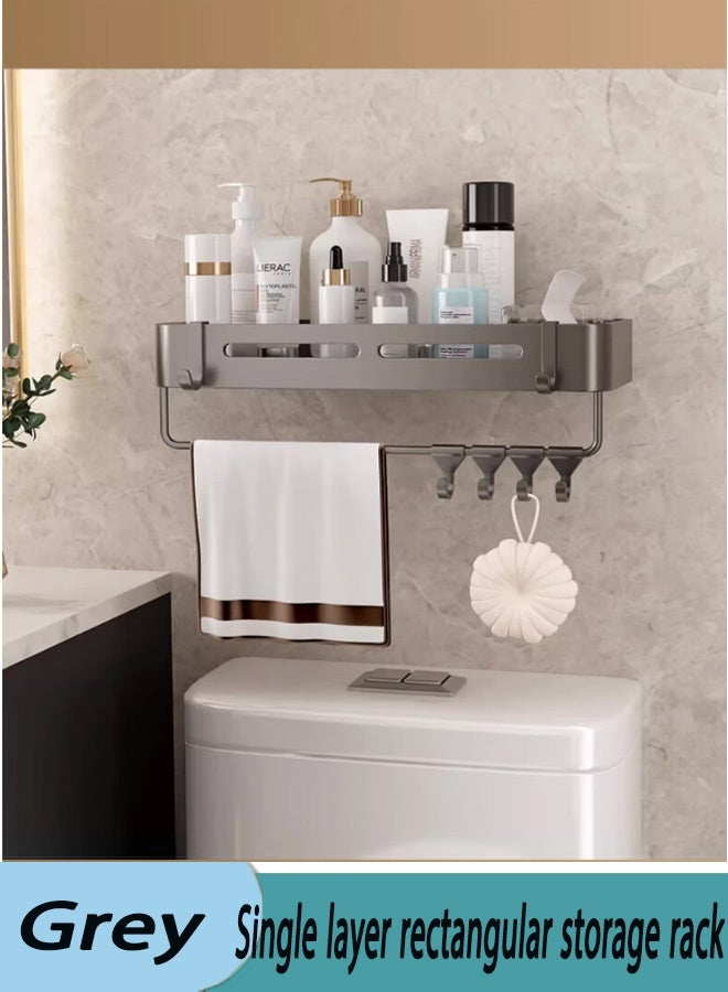 Single layer bathroom storage rack Shower Wall Mounted Space Stainless Steel Towel Storage Hanger Shelf Holder Stand Rack With Hooks Bathroom Accessories Organizer Bathroom Corner Rack Holder Shelf Storage Organizer for Bathroom Shower Sink  - Image 1