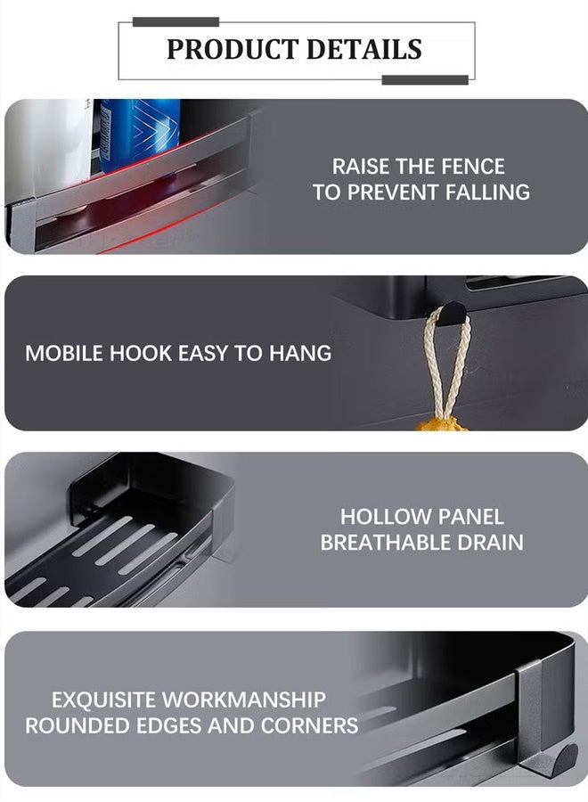 Single layer bathroom storage rack Shower Wall Mounted Space Stainless Steel Towel Storage Hanger Shelf Holder Stand Rack With Hooks Bathroom Accessories Organizer Bathroom Corner Rack Holder Shelf Storage Organizer for Bathroom Shower Sink  - Image 5