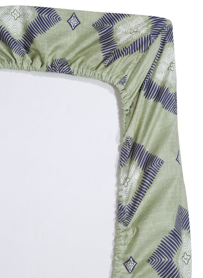 Arrabi Olive Geometric Polycotton 300 TC Fitted King Fine Bedsheet with 2 Pillow Covers - Image 4