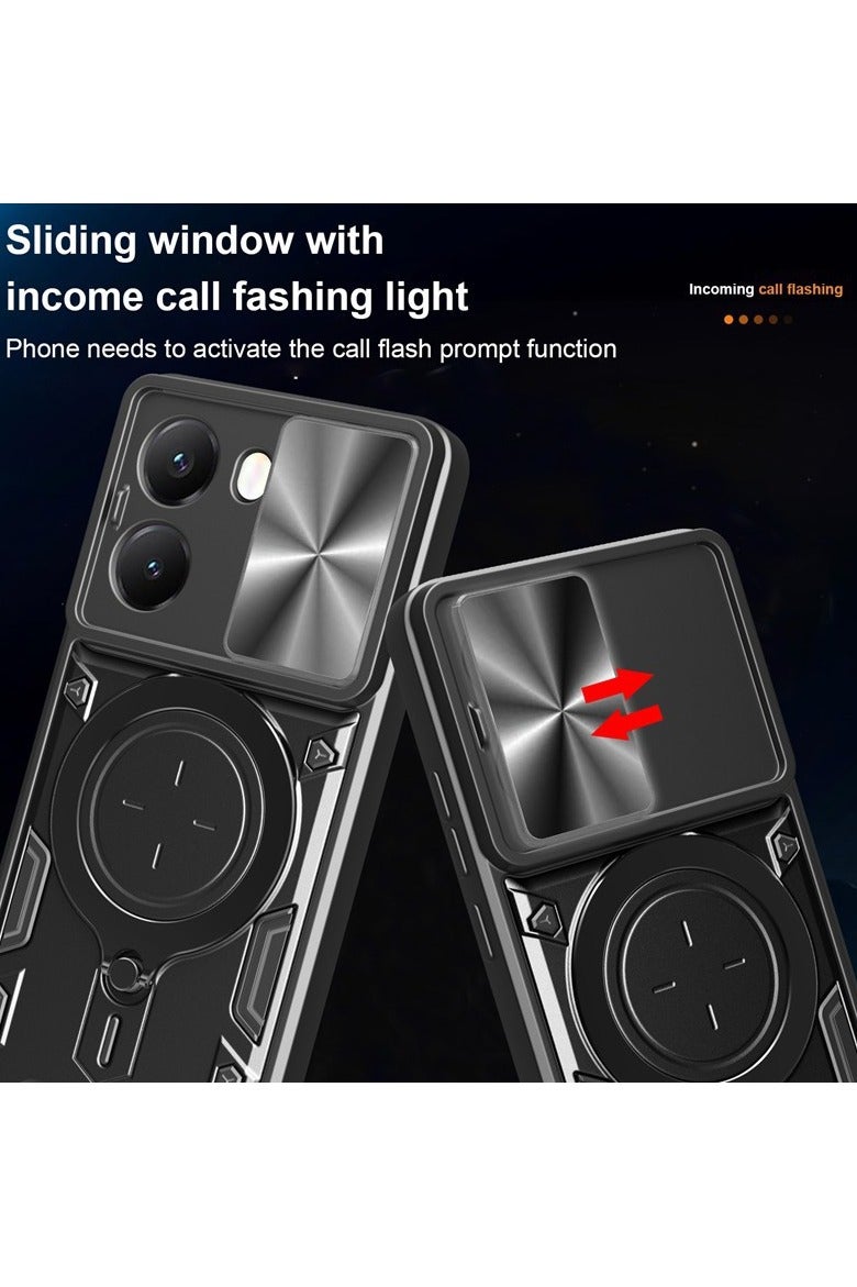 SanHu for Xiaomi POCO X7 Pro 5G Case, Slide Camera Lens Cover, Magnetic Ring Holder Kickstand Protective Phone Case for Xiaomi POCO X7 Pro 5G, Black - Image 2