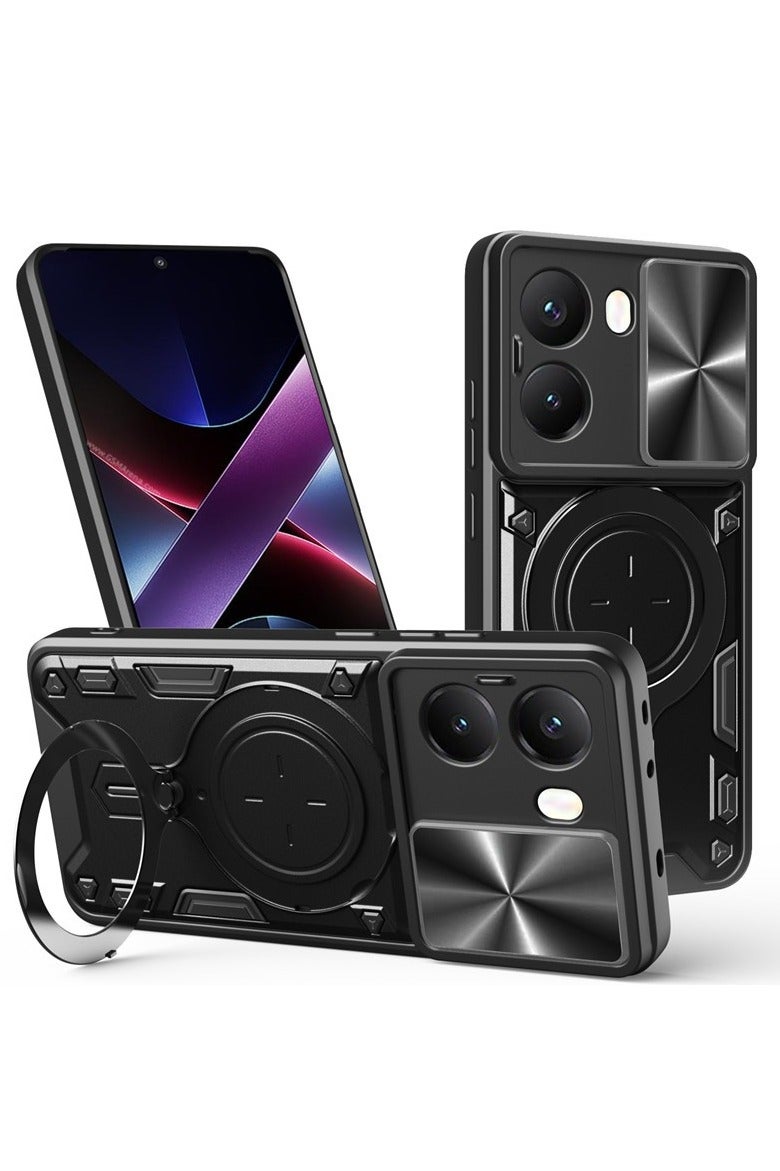 SanHu for Xiaomi POCO X7 Pro 5G Case, Slide Camera Lens Cover, Magnetic Ring Holder Kickstand Protective Phone Case for Xiaomi POCO X7 Pro 5G, Black - Image 1