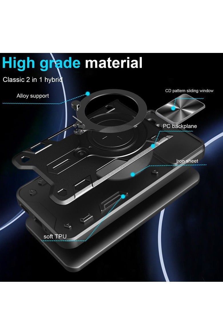 SanHu for Xiaomi POCO X7 Pro 5G Case, Slide Camera Lens Cover, Magnetic Ring Holder Kickstand Protective Phone Case for Xiaomi POCO X7 Pro 5G, Black - Image 3