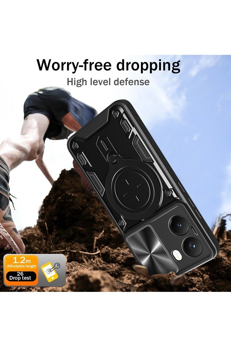 SanHu for Xiaomi POCO X7 Pro 5G Case, Slide Camera Lens Cover, Magnetic Ring Holder Kickstand Protective Phone Case for Xiaomi POCO X7 Pro 5G, Black - Image 5