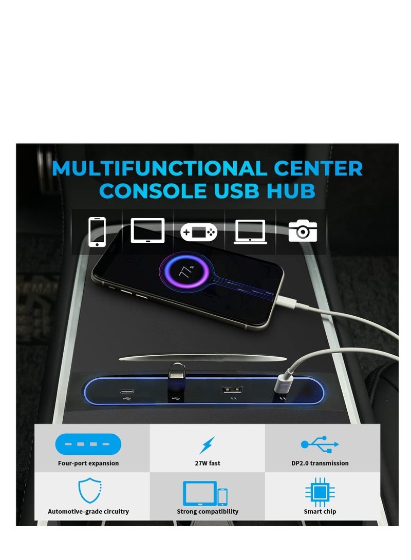SOLARAE محطة إرساء تسلا موديل Y / 3 4 في 1 USB LED هاب، محطة إرساء متوافقة مع مركز التحكم HUB محول ملحقات كابل متعدد المنافذ - Image 3