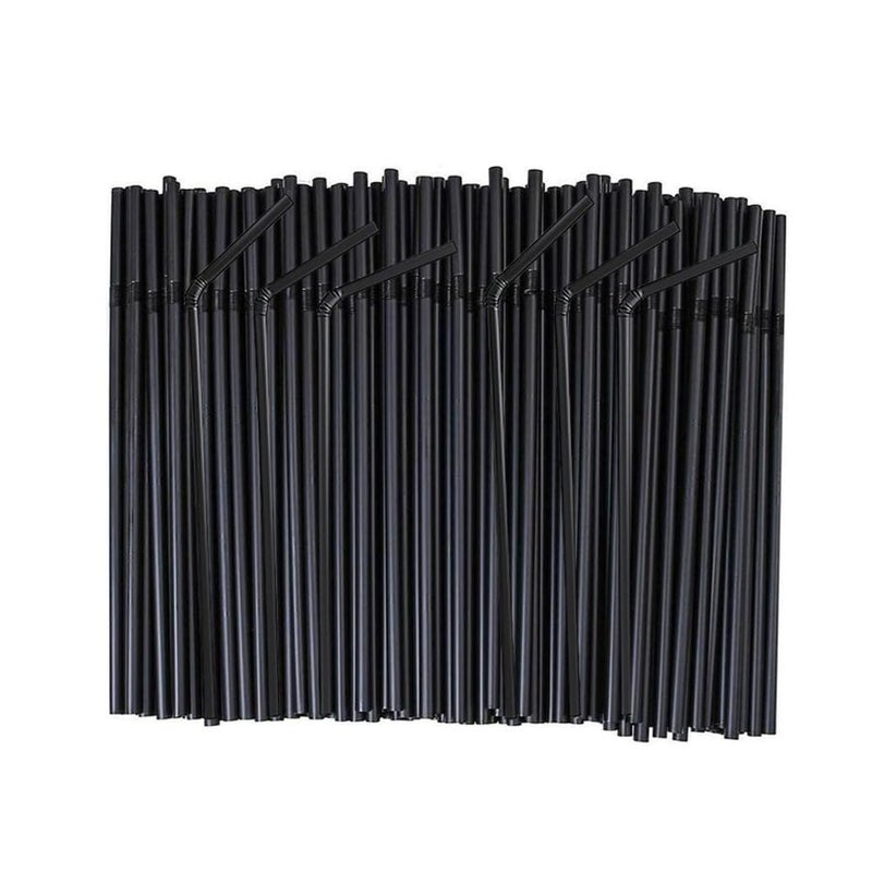 FOREVERIE Flexible Plastic Straws Bendable for Drinking  Diameter 5 MM Length 21 CM (8.27 Inches)  100 PCS  Black  Standard Long - Image 1