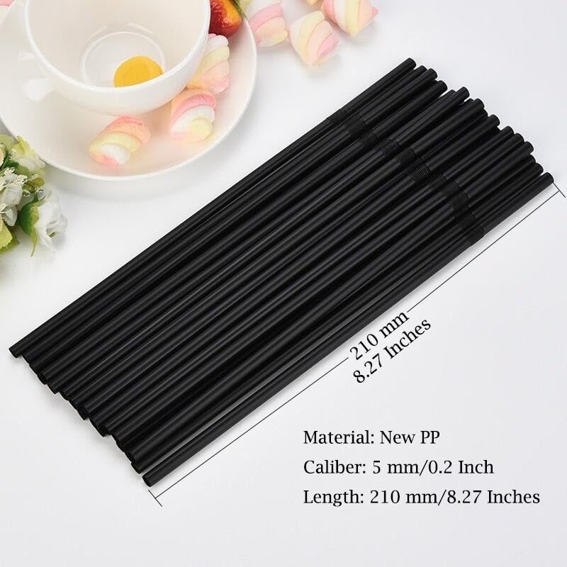FOREVERIE Flexible Plastic Straws Bendable for Drinking  Diameter 5 MM Length 21 CM (8.27 Inches)  100 PCS  Black  Standard Long - Image 2