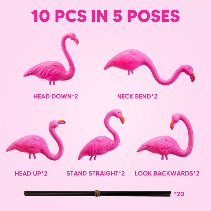 JOYIN 10 Pack Small Yard Flamingos Ornament Stakes, Mini Pink Flamingo Yard Decorations, Mini Lawn Plastic Flamingo Statue with Rubber Coating Metal Legs for Outdoor, Garden, Luau Party Gift (3-10IN) - Image 4