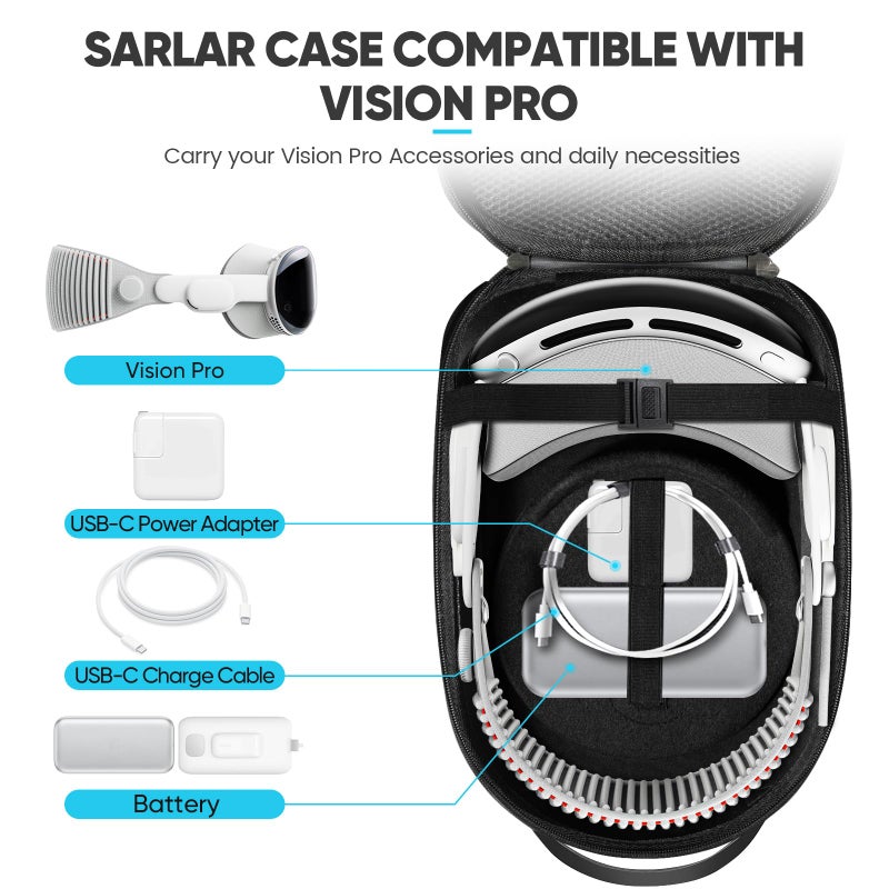 sarlar Hard Carrying Case Compatible with Oculus Meta Meta Quest 3S/Quest 3/Quest 2, Carbon Fiber, Fixed Protection for VR Headset Controller and Official Head Strap Accessories, Travel and Storage - Image 4