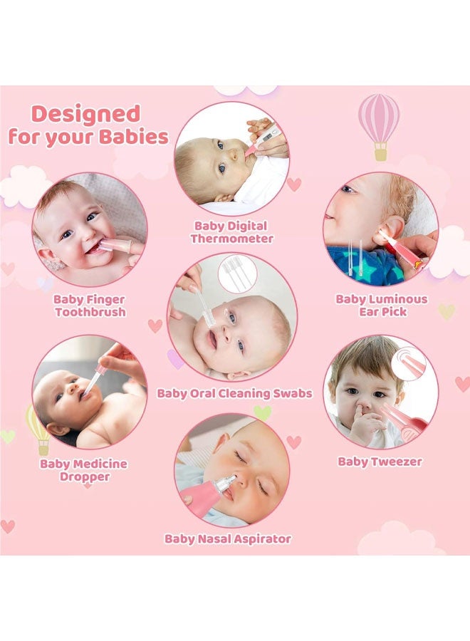 Baby Grooming Kit, 8 in 1 with Brush, Comb, Nail Clipper and File, Nasal Cleaner, Finger Toothbrush, Scissors, Portable Newborn Essentials Set Pink - Image 3