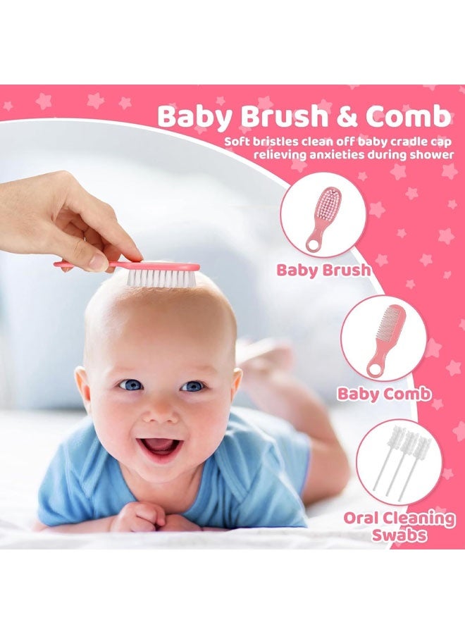 Baby Grooming Kit, 8 in 1 with Brush, Comb, Nail Clipper and File, Nasal Cleaner, Finger Toothbrush, Scissors, Portable Newborn Essentials Set Pink - Image 2
