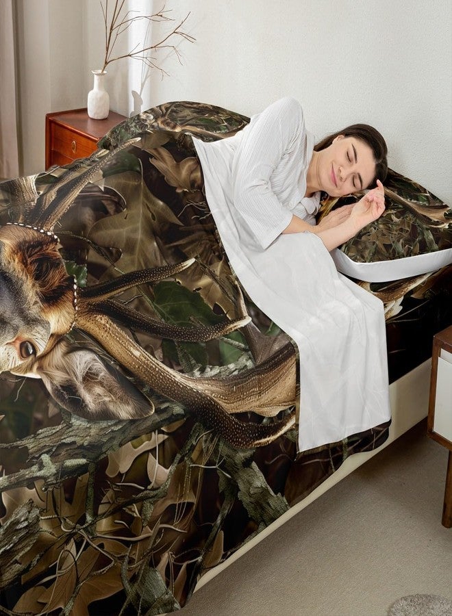 Man Fei Camo Deer Kids Sheet Twin Size,Dead Branches Wild Animals Hunting Bedding Set,Boys Girls Adults Room Decor,Rustic Farmhouse Camouflage Brown Retro Bed Sheet Set 3pcs(Fitted + Flat + 1 Pillowcase) - Image 2