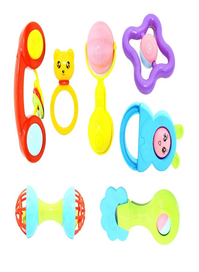 Quasar 7 in 1 Colorful Combo Rattle Smoothing Plastic Non-Toxic Rings Babies 6months+ Children Toy and Infant Products Born Baby First Toys - Image 1