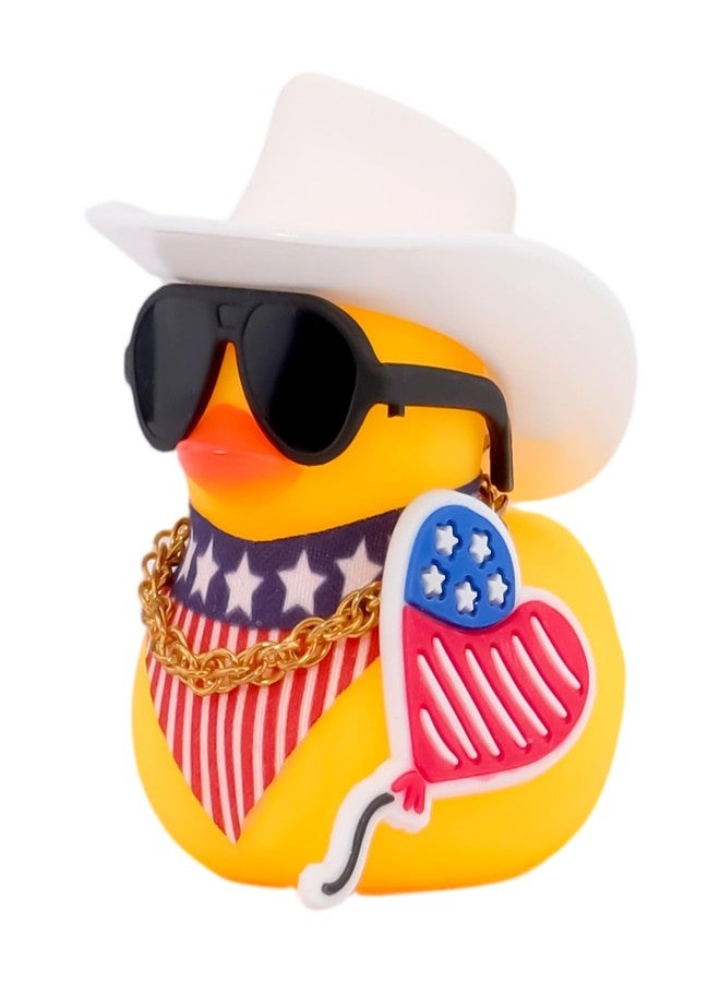 wonuu Rubber Duck Car Ornaments American Flag Scarf with Cowboy Hat, Balloon-White - Image 1