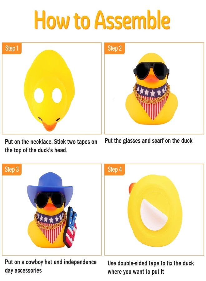 wonuu Rubber Duck Car Ornaments American Flag Scarf with Cowboy Hat, Balloon-White - Image 2