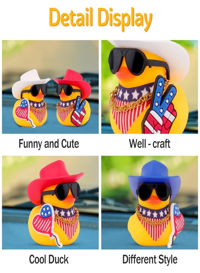 wonuu Rubber Duck Car Ornaments American Flag Scarf with Cowboy Hat, Balloon-White - Image 4