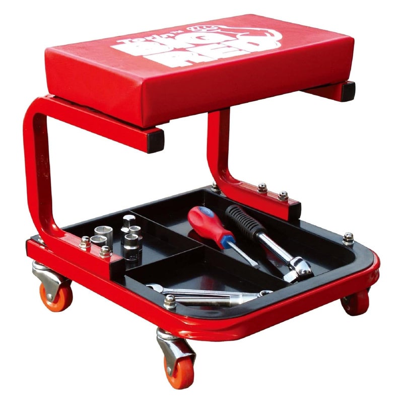BIG RED Torin TR6300 Red Rolling Creeper Garage/Shop Seat: Padded Mechanic Stool with Tool Tray Large - Image 1
