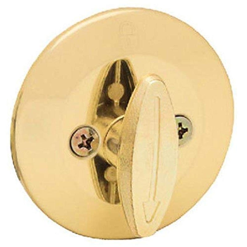 Kwikset 663 Deadbolt Unkeyed Deadbolt Lock, Polished Brass Round Interior Turn Piece for Front Entry Door, with Latch and Adapter, No Exterior Assembly
