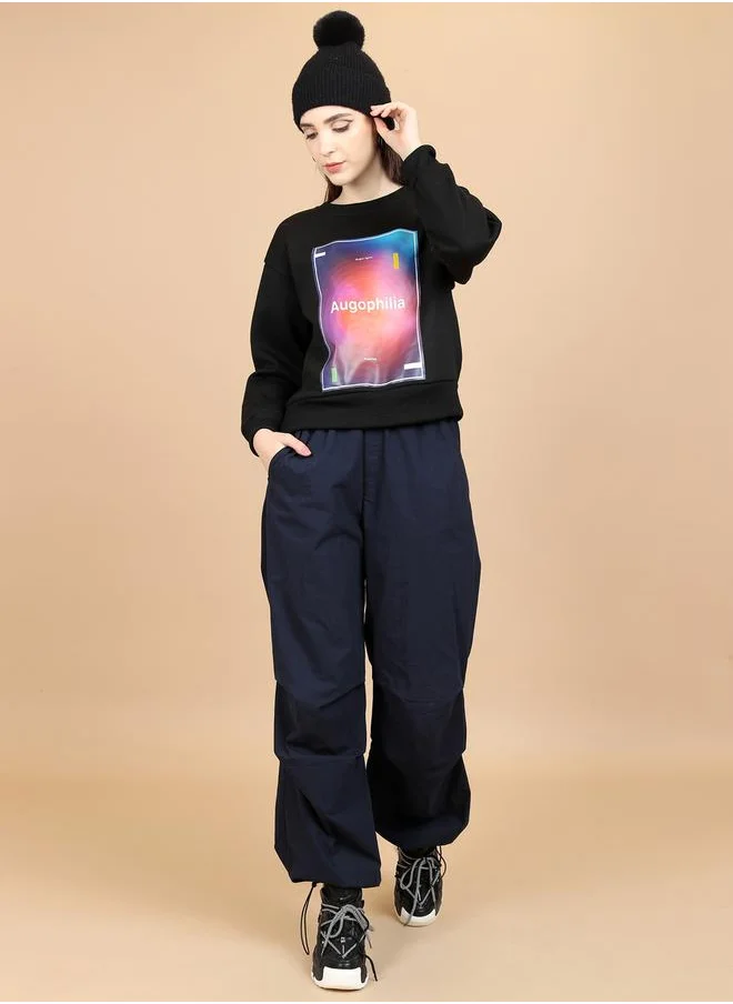 Tokyo Talkies Printed Round Neck Oversized Sweatshirt