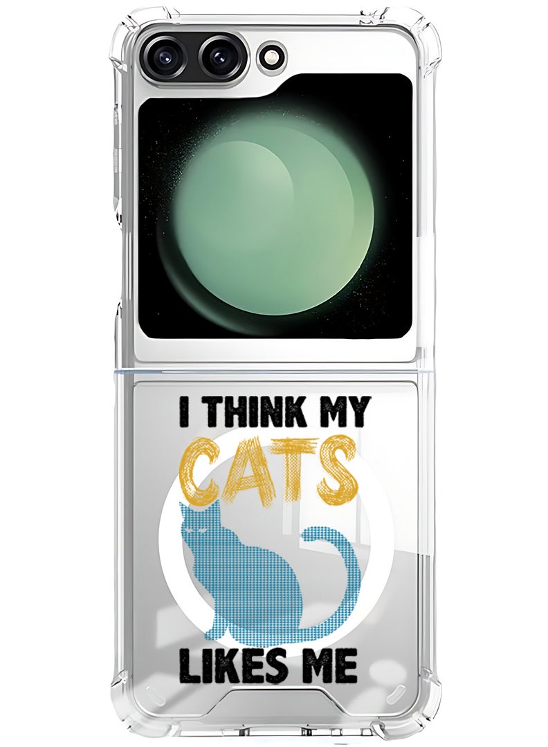 Theodor Magnetic Case for Samsung Galaxy Z Flip 5 Compatible with MagSafe Wireless Charging, Shockproof Phone Bumper Cover I think my cats like me black - Image 1