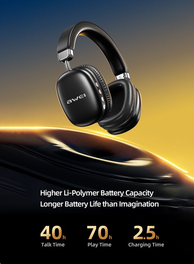 ENC Noise-Cancelling, Wireless Bluetooth Headset, Bluetooth V5.4 Over-the-Head, 40mm Stereo, 40hrs Talk/70hrs Playback, TYPE-C Quick Charge, 10m Range, Soft Earcups, Lightweight & Comfortable