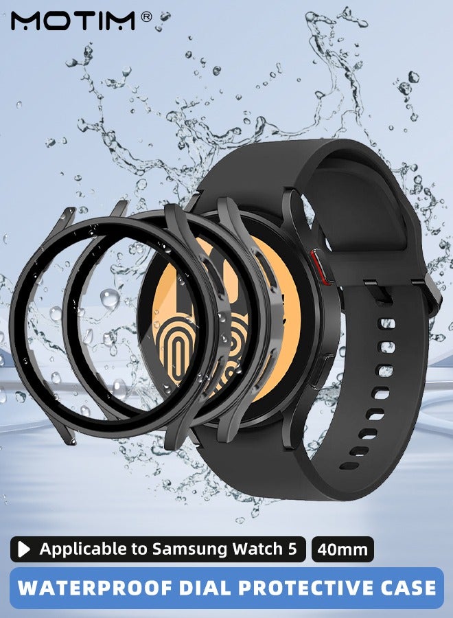 Motim 2 Packs 2 in 1 Watch Screen Protector Case Compatible for Samsung Galaxy Watch 5/4 40mm Tempered Glass Waterproof Hard PC Cover - Image 1