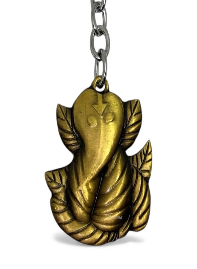 mohaa Divine Brass Ganesh Keychain for Bike, Car, Home & Office | Antique Finish Ganpati Key Ring for Men & Women | Spiritual Good Luck Keychain Gift | Metal Ganesha Keyring - Image 2