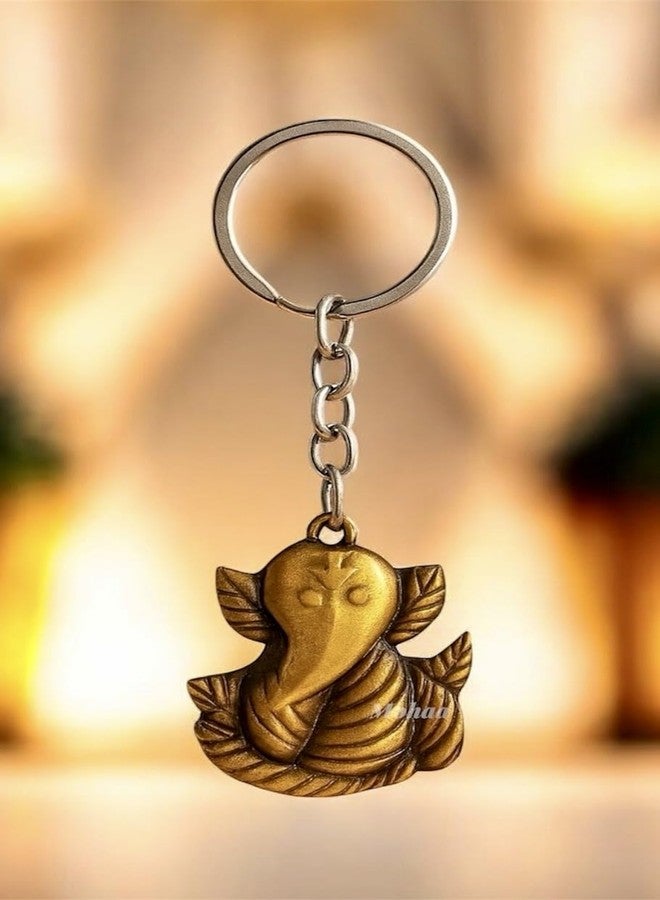 mohaa Divine Brass Ganesh Keychain for Bike, Car, Home & Office | Antique Finish Ganpati Key Ring for Men & Women | Spiritual Good Luck Keychain Gift | Metal Ganesha Keyring - Image 1