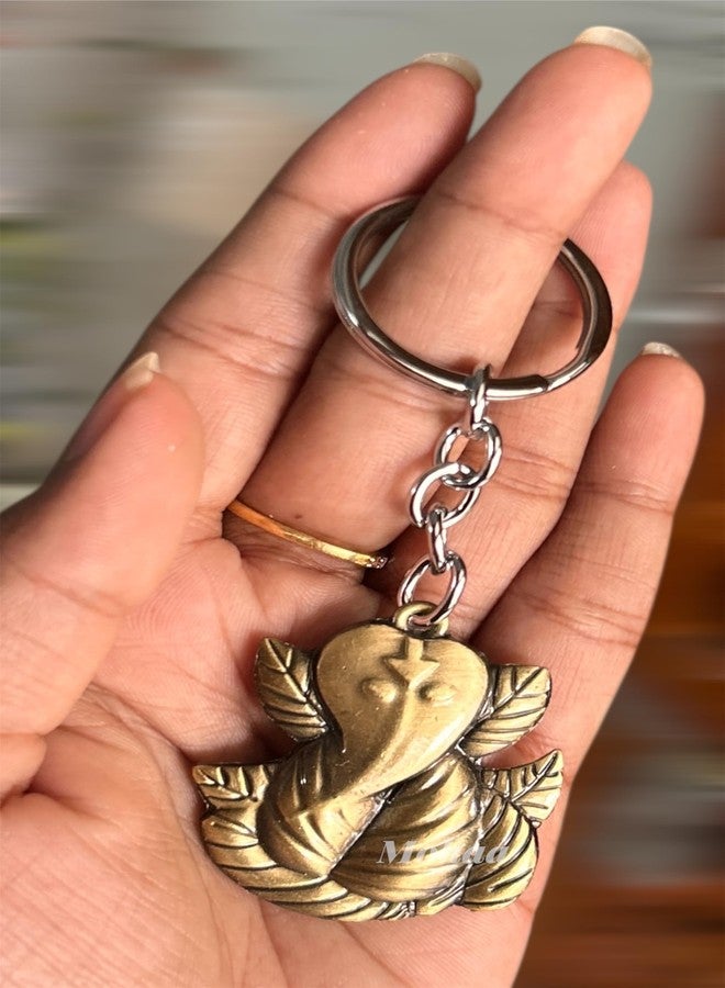 mohaa Divine Brass Ganesh Keychain for Bike, Car, Home & Office | Antique Finish Ganpati Key Ring for Men & Women | Spiritual Good Luck Keychain Gift | Metal Ganesha Keyring - Image 5