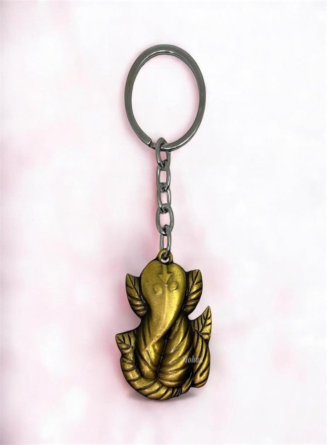 mohaa Divine Brass Ganesh Keychain for Bike, Car, Home & Office | Antique Finish Ganpati Key Ring for Men & Women | Spiritual Good Luck Keychain Gift | Metal Ganesha Keyring - Image 3