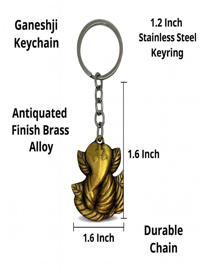 mohaa Divine Brass Ganesh Keychain for Bike, Car, Home & Office | Antique Finish Ganpati Key Ring for Men & Women | Spiritual Good Luck Keychain Gift | Metal Ganesha Keyring - Image 4