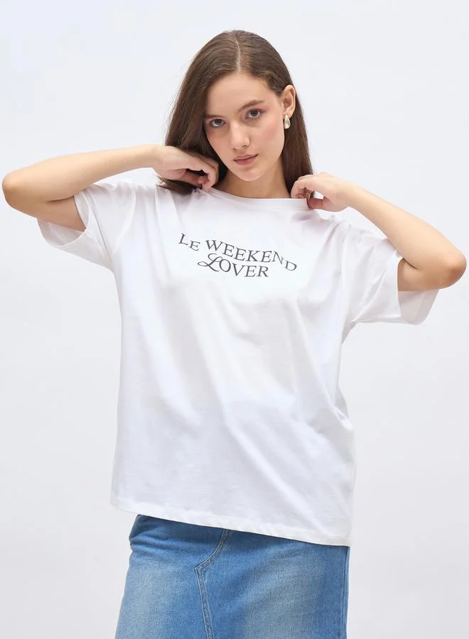 ستايلي Styli Women White Slogan Print Oversized T-Shirt