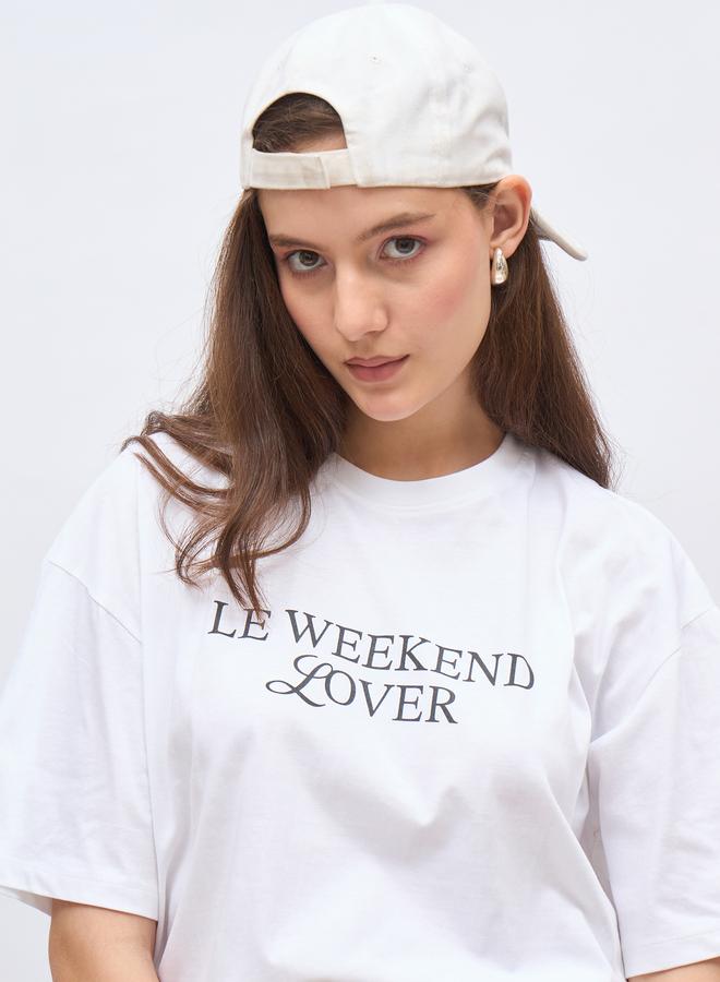 Styli Women White Slogan Print Oversized T-Shirt - Image 2