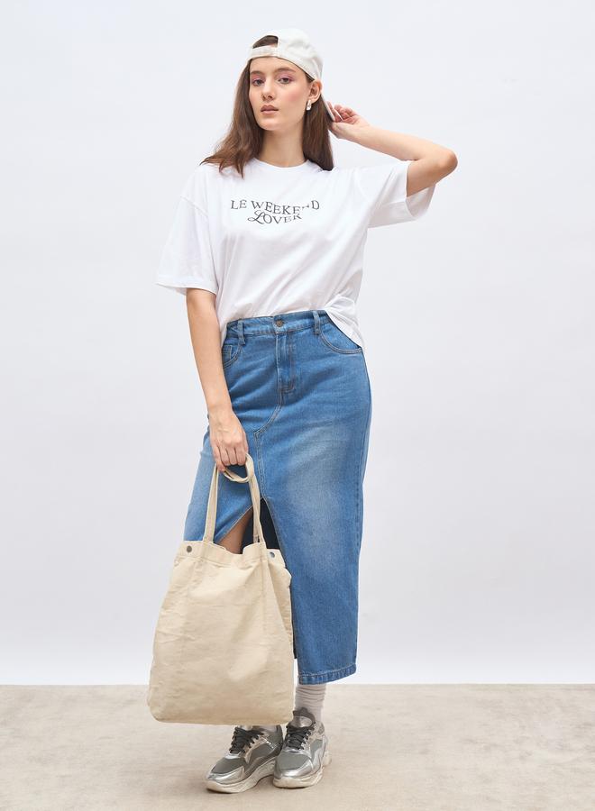 Styli Women White Slogan Print Oversized T-Shirt - Image 3