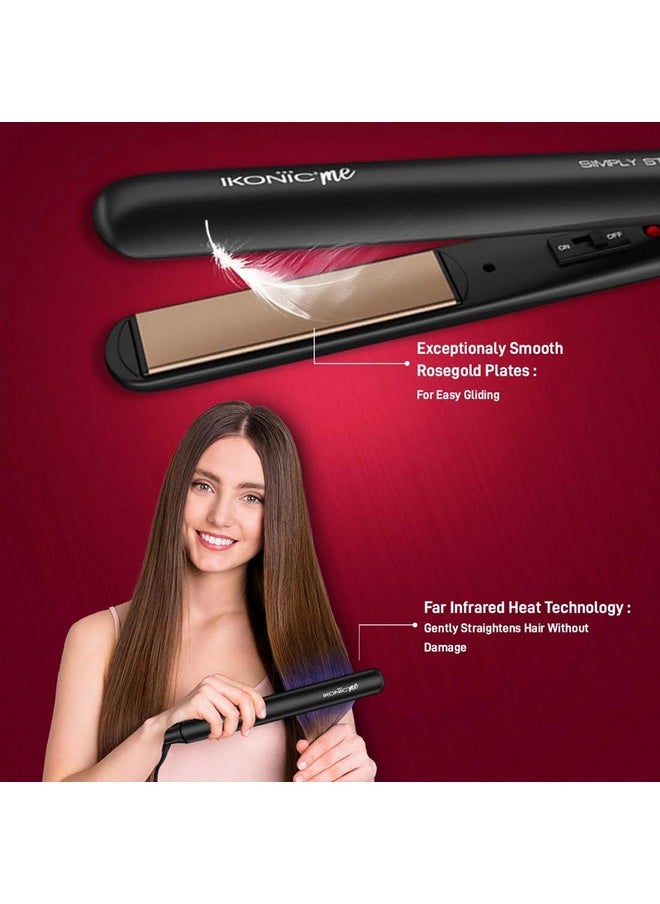 IKONIC - Simply Straight Hair Straightener For Women Super Slim Rose Gold 1 Inch Plates Compact Design Quick Heat Up Process Auto Controlled Heat Setting Suitable For All Hair Type, Black - Image 1