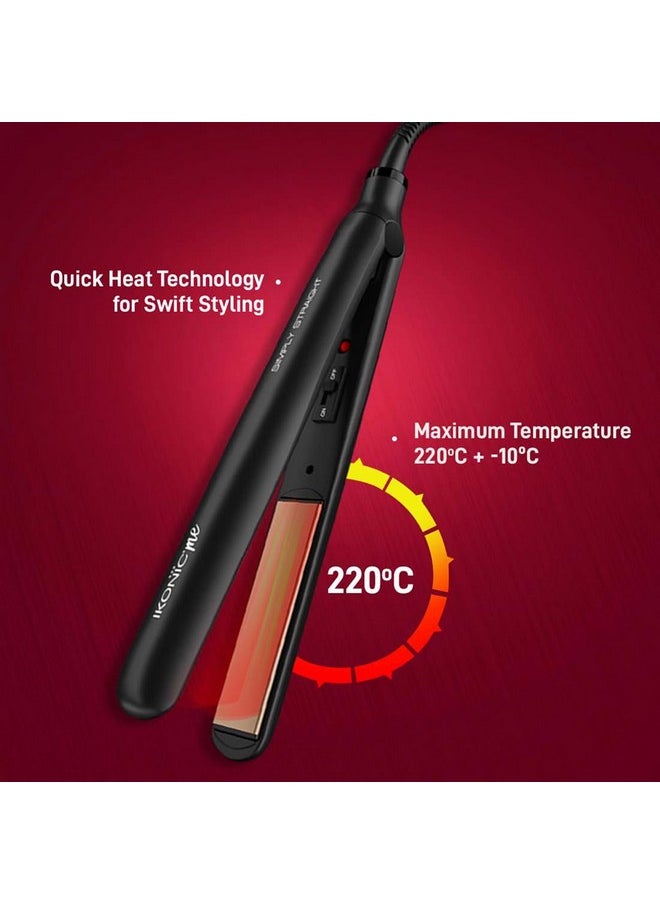 IKONIC - Simply Straight Hair Straightener For Women Super Slim Rose Gold 1 Inch Plates Compact Design Quick Heat Up Process Auto Controlled Heat Setting Suitable For All Hair Type, Black - Image 1