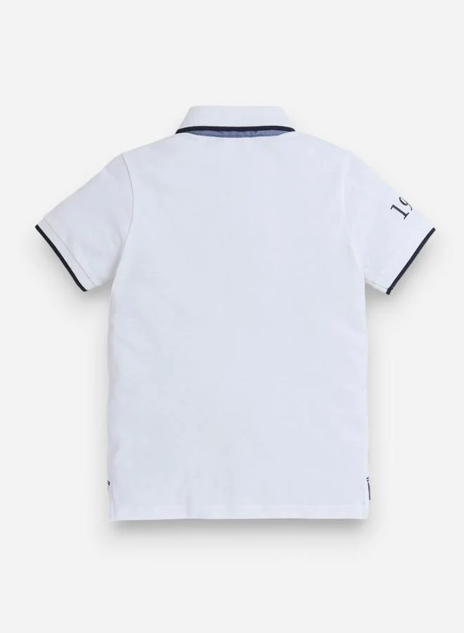 victor and jane Victor And Jane Boys White Embroidered Detail Short Sleeve Polo T-Shirt