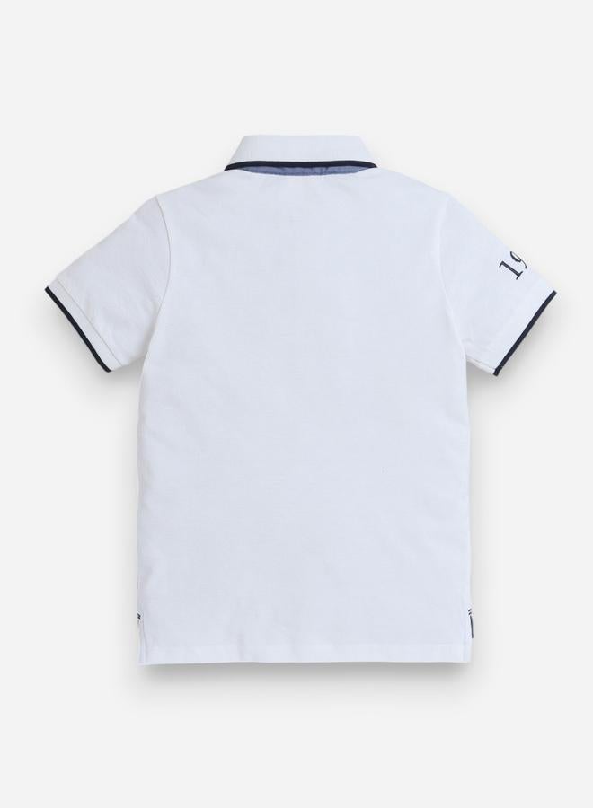 Victor And Jane Boys White Embroidered Detail Short Sleeve Polo T-Shirt - Image 2
