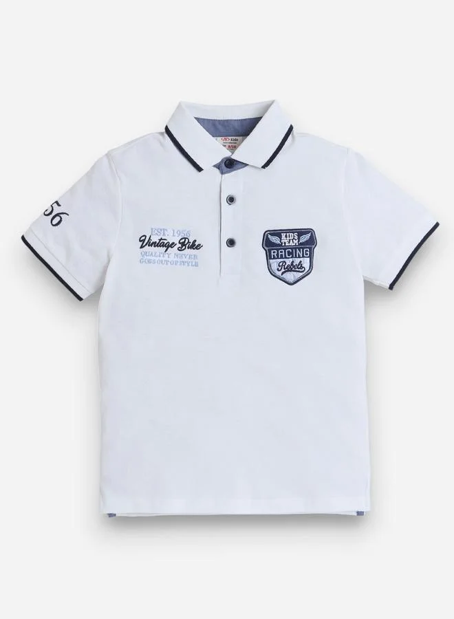 victor and jane Victor And Jane Boys White Embroidered Detail Short Sleeve Polo T-Shirt