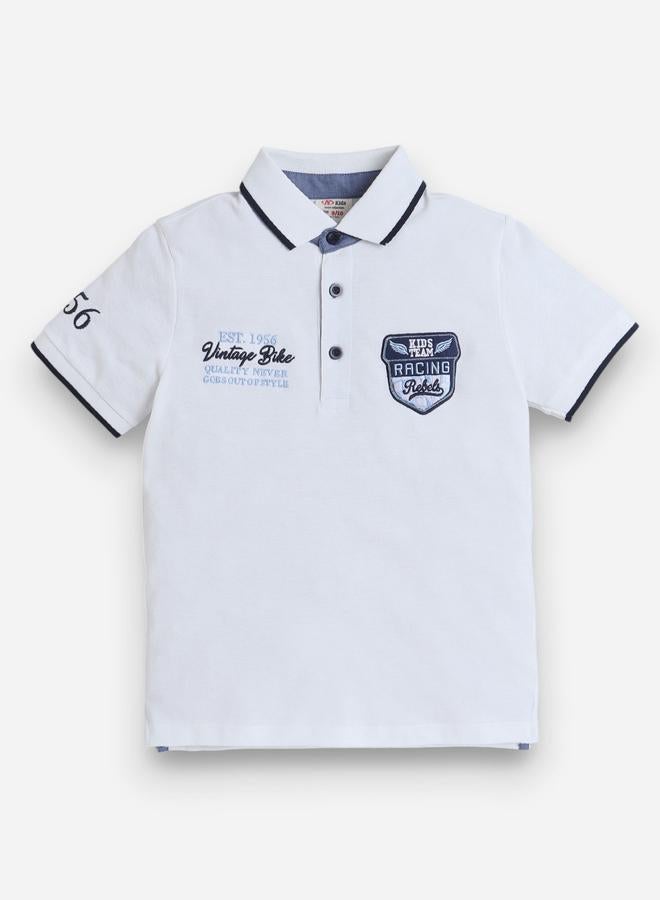 Victor And Jane Boys White Embroidered Detail Short Sleeve Polo T-Shirt - Image 1