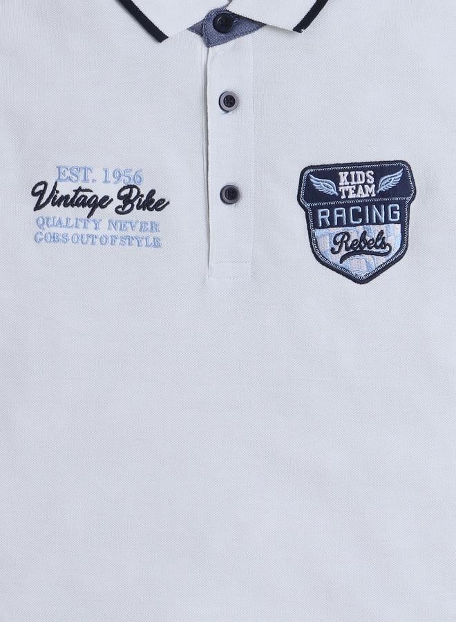 Victor And Jane Boys White Embroidered Detail Short Sleeve Polo T-Shirt - Image 3