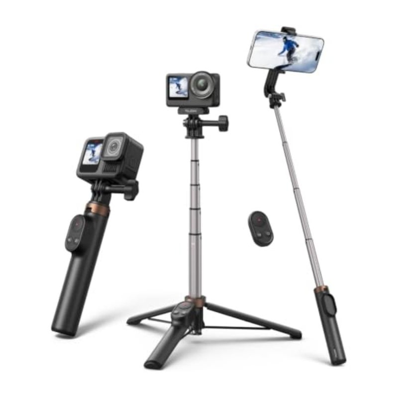 حامل ثلاثي للهاتف من Vlog Selfie Stick لـ DJI Osmo Action 6/5 Pro/4، Osmo 360، GoPro HERO13/12/11 حامل Vlog Selfie مع جهاز تحكم عن بعد ومشبك هاتف لهاتف iPhone Android - Image 1