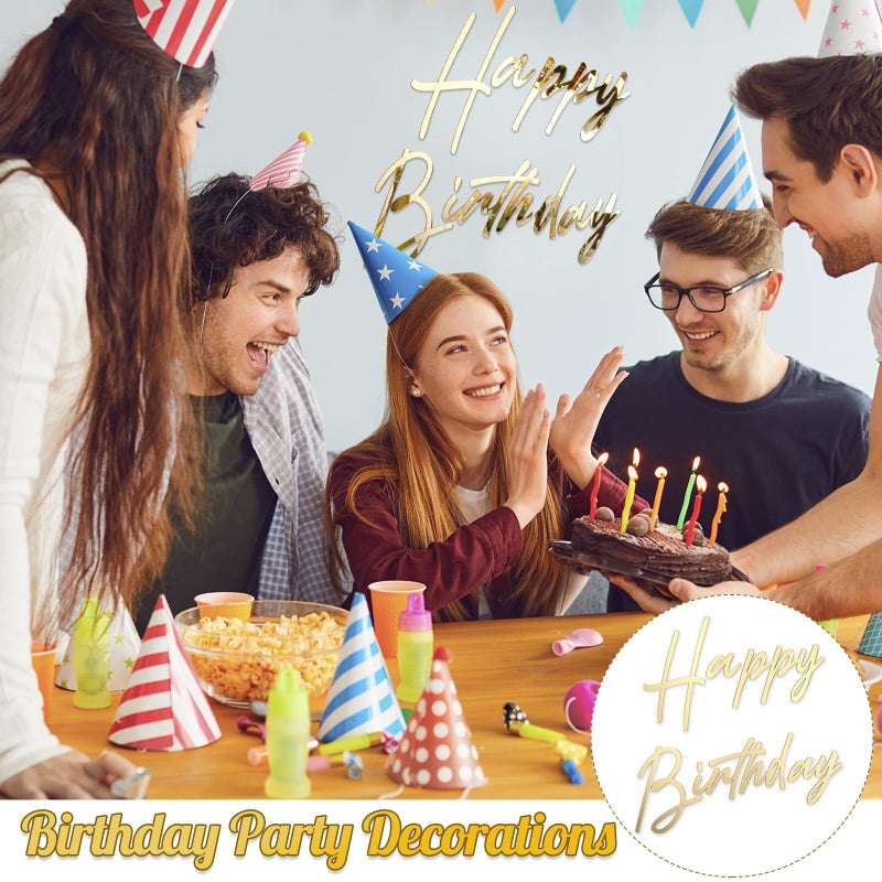 Yousoontic Happy Birthday Sign for Backdrop Large Happy Birthday Sticker Letter Acrylic Mirror Decal for Balloon Arch Party Sign Wall, Peel Off the Acrylic Film(23 x 20 Inches,Classic,Gold) - Image 4