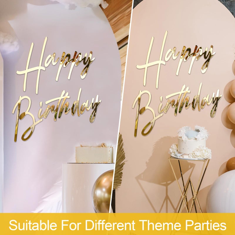 Yousoontic Happy Birthday Sign for Backdrop Large Happy Birthday Sticker Letter Acrylic Mirror Decal for Balloon Arch Party Sign Wall, Peel Off the Acrylic Film(23 x 20 Inches,Classic,Gold) - Image 5