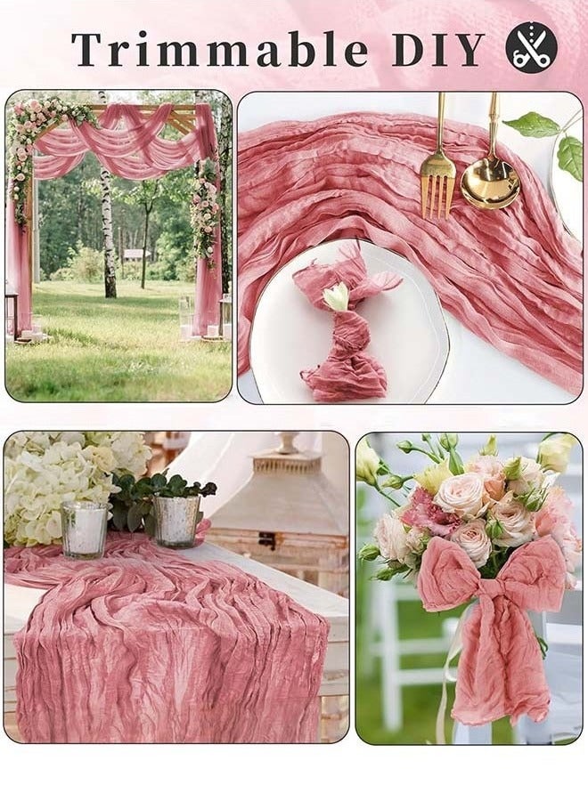 رحلة التنوعD 300*90CM مفرش مائدة شفاف، مفرش طاولة شفاف، مفرش مائدة شيشي لحفلات الزفاف، مفرش طاولة شاش بوهو، ديكور ريفي شفاف للمائدة 90*300 سم وردي - Image 4