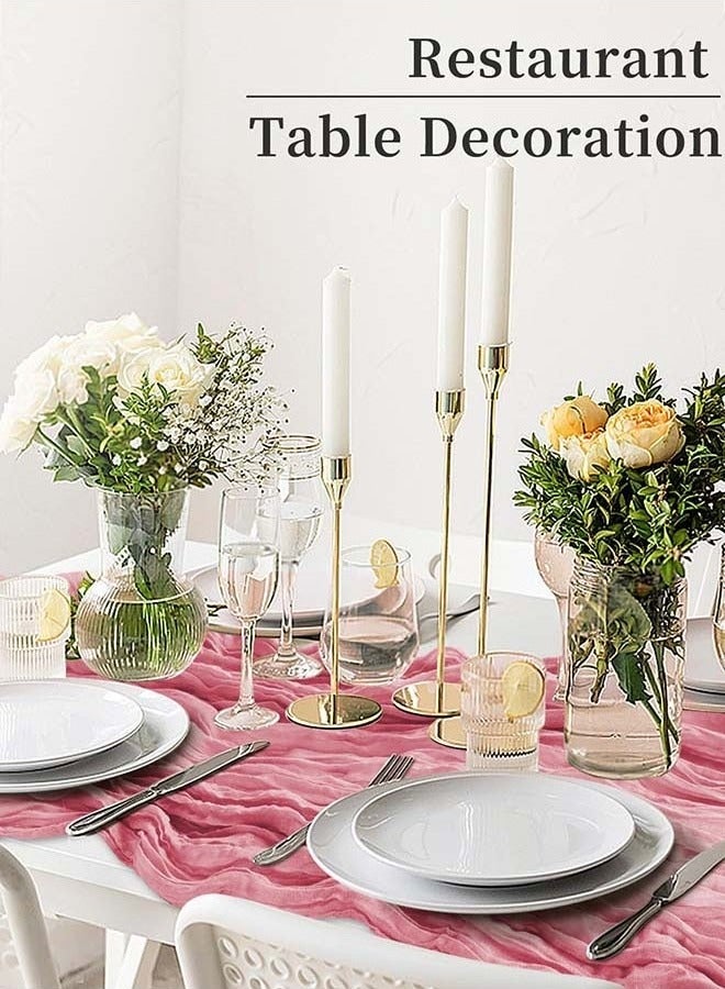 رحلة التنوعD 300*90CM مفرش مائدة شفاف، مفرش طاولة شفاف، مفرش مائدة شيشي لحفلات الزفاف، مفرش طاولة شاش بوهو، ديكور ريفي شفاف للمائدة 90*300 سم وردي - Image 2